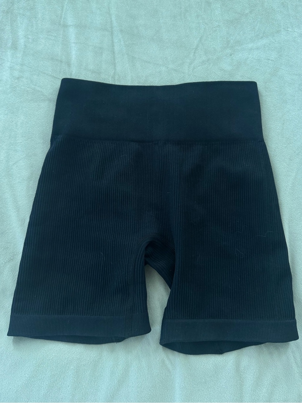 High-Waist Black Ribbed Women's Bike Shorts